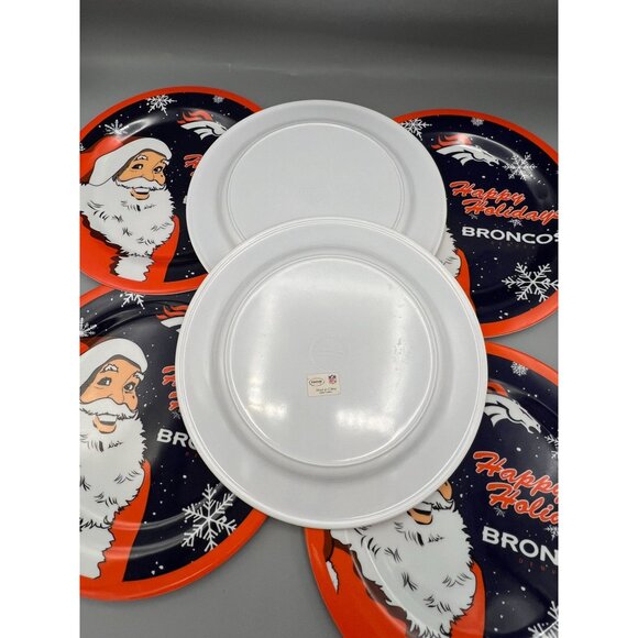 Set (6) Denver Broncos Plates Christmas Dishes Happy Holiday Santa Melamine 10" - Picture 3 of 8